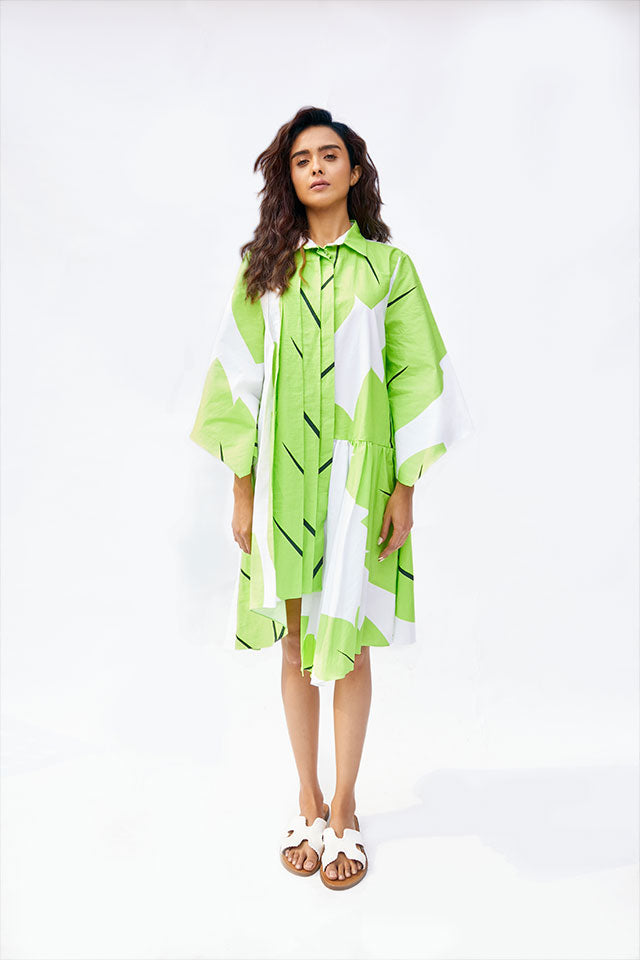 Exotic Impressions Big Green Leaf Western Mini Dress