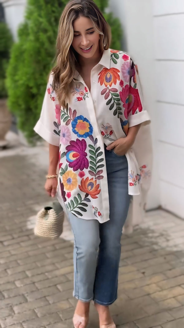 Chic Flower Design Printed Shirt for Women