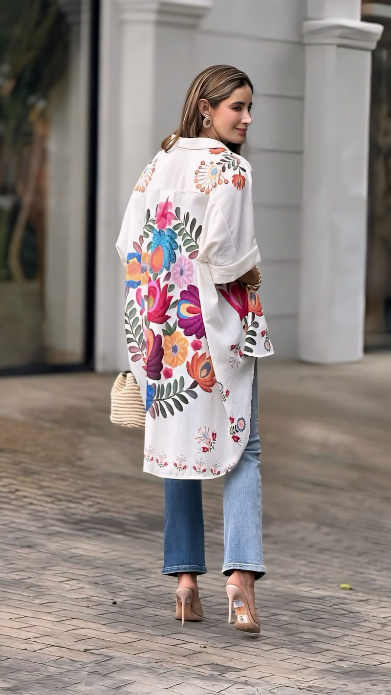 Chic Flower Design Printed Shirt for Women