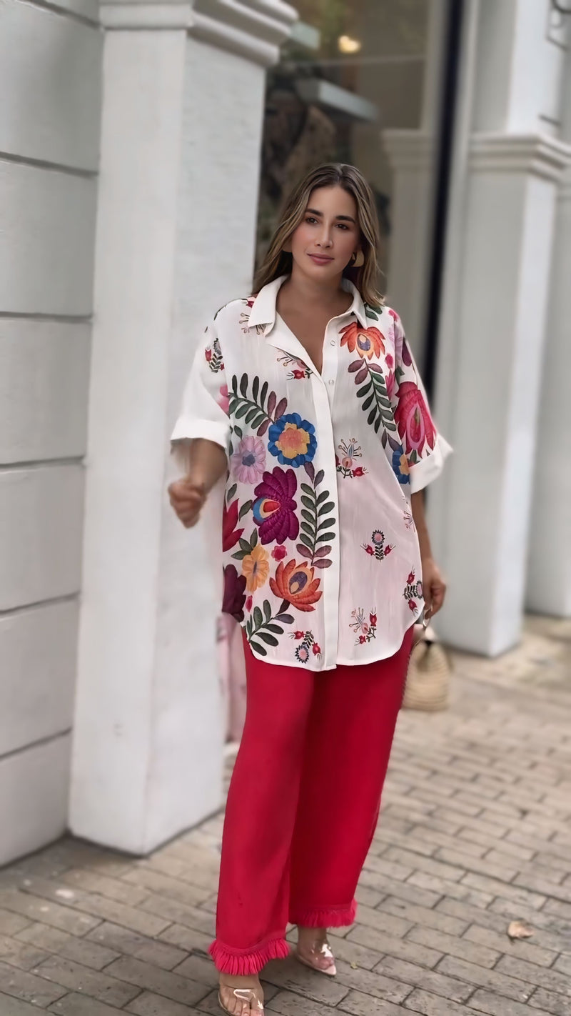 Chic Flower Design Printed Shirt for Women