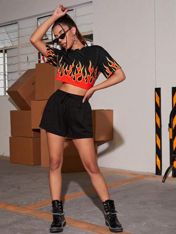 Trendy Orange Fire Crop top