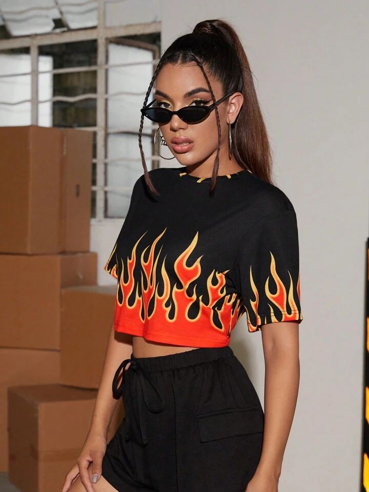 Trendy Orange Fire Crop top