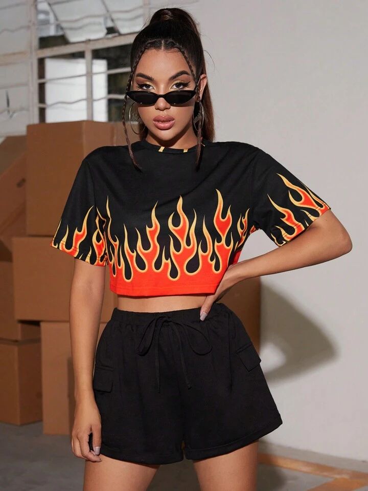 Trendy Orange Fire Crop top